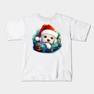 Lazy Maltese Dog at Christmas Kids T-Shirt